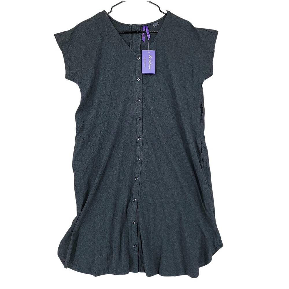 Seraphine Birthing Gown S Whitney Charcoal Snap Front Back Maternity Dress NEW